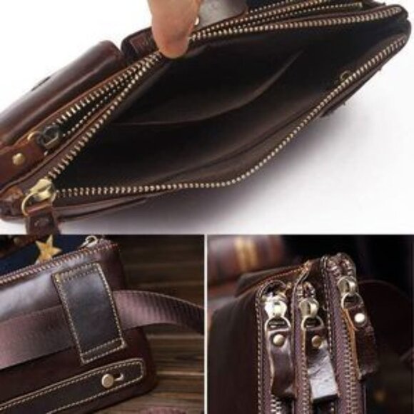 New Vintage Look Leather Waist Bag Brown - Picture 5 of 8